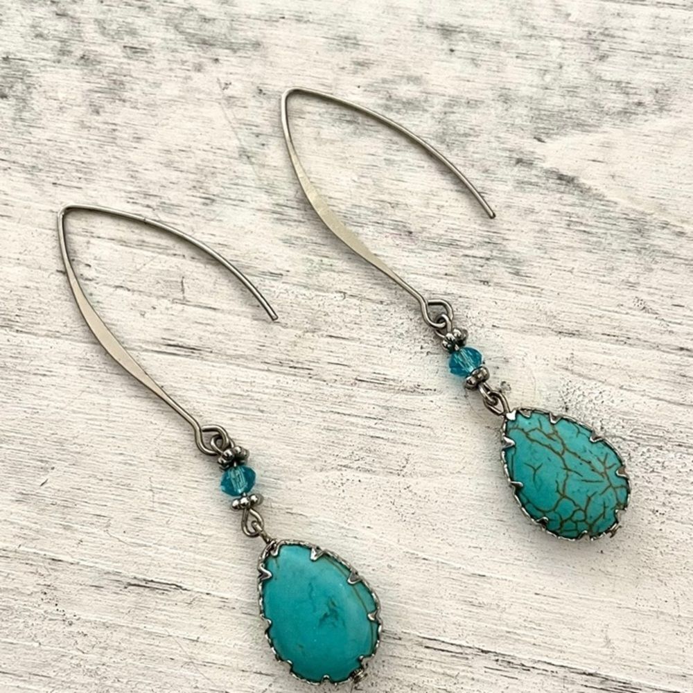 Long turquoise drop earrings